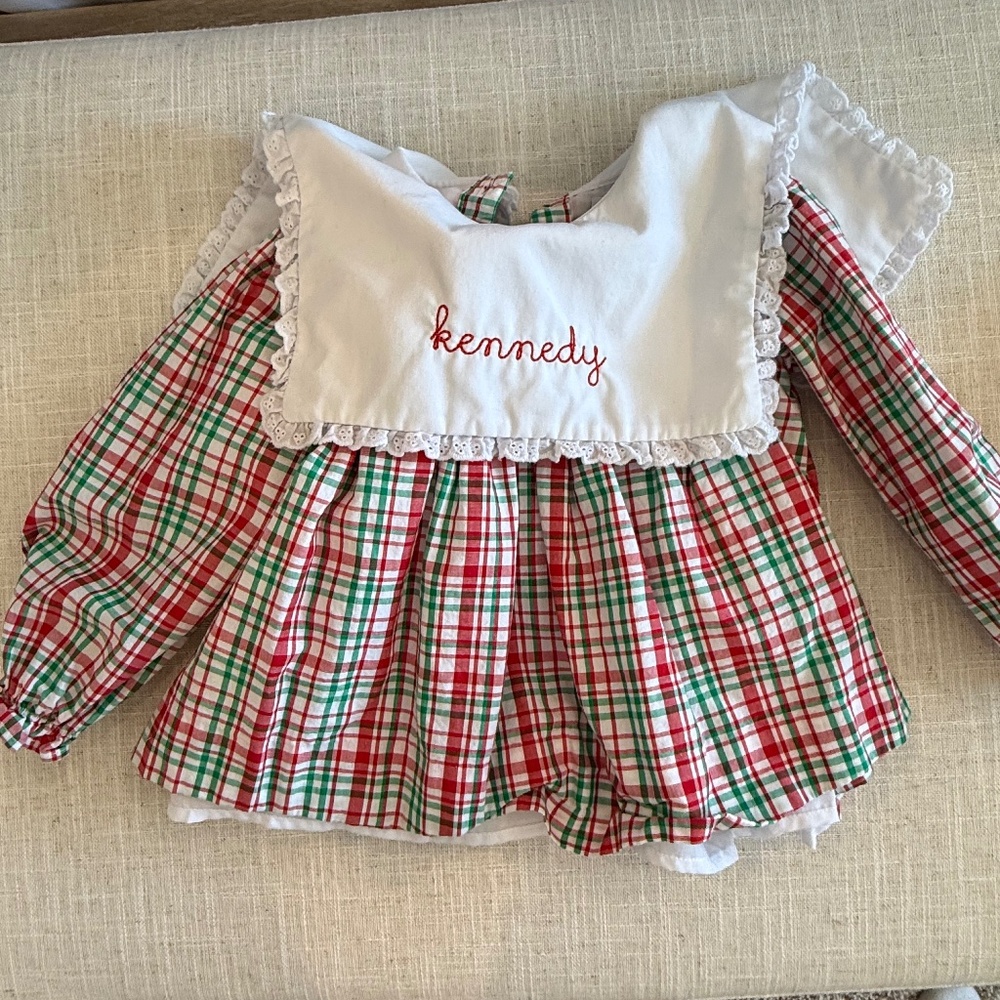 Cecil and Lou - Green And Red Plaid Eyelet Diaper Set